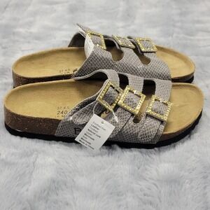 Birkenstock Betula Sandals Womens 6 Snakeskin Leather Cork Slide Crystal Buckles